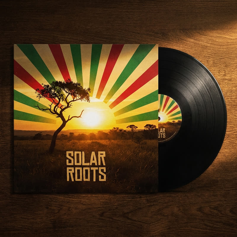 EP em vinil com capa de p&ocirc;r do sol no Cerrado